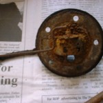 This is the underside of the toasted fuel level sending unit. The photo is out of focus but it does display nice rust!
