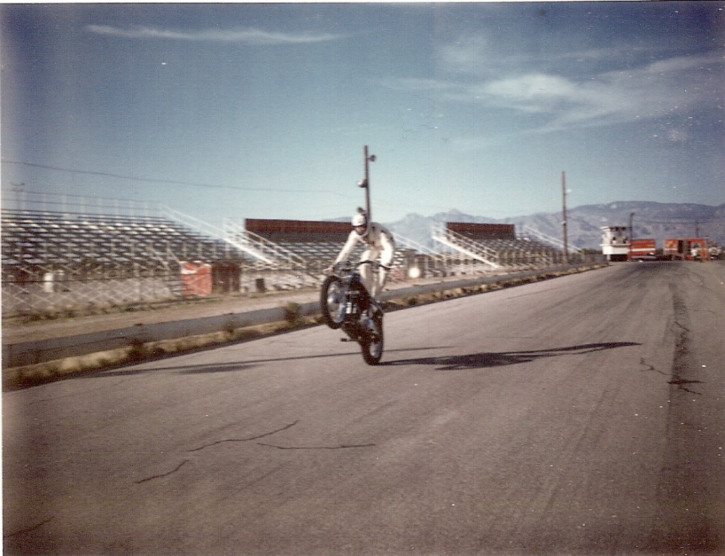  Evel doing a little bit of wheelie practice. Preparation time was important to him.
